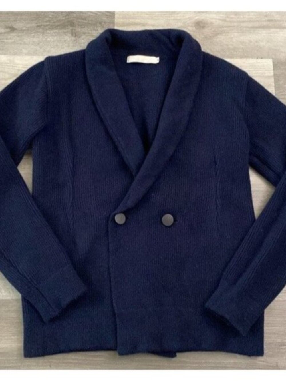 Jack Coke Shawl Collar Wool Knit Cardigan Shacket Sweater Navy Blue Rib Medium